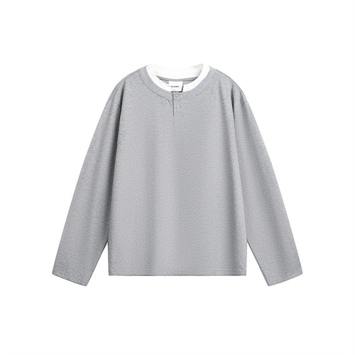 Unisex Lässiges Layering-Henley-Langarmshirt mit Kontrast-Doppelkragen Echoarchiv