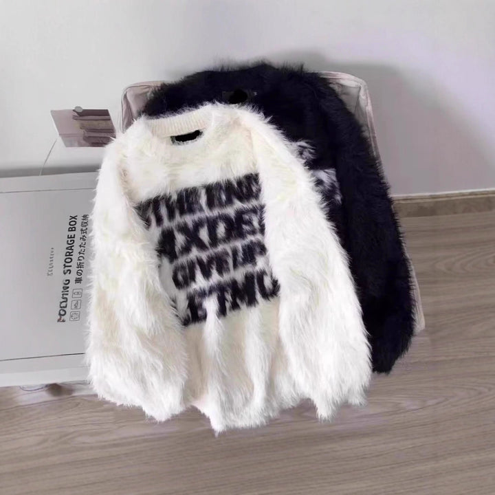 Damen Stylistischer Oversized Pullover mit kreativem Print Echoarchiv