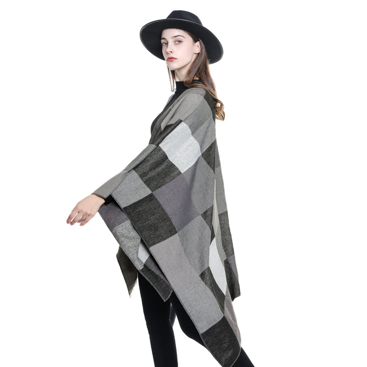 Damen Leichter Jacquard-Poncho mit geometrischem Muster und asymmetrischem Saum – Avérine