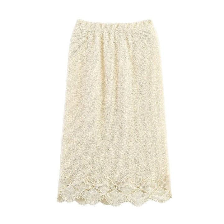Damen Bouclé-Strickpullover mit Spitzenbesatz und gewelltem Saum Echo Archiv