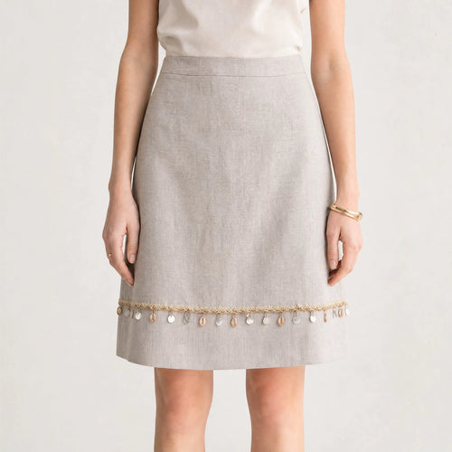 Damen Eleganter Leinenrock mit Zierperlen Echo Archiv