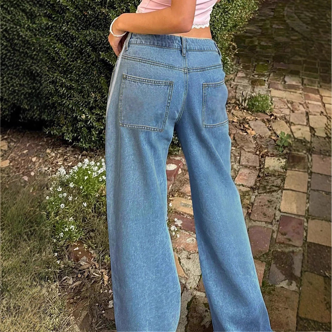 Damen weite Denim-Jeanshose mit sportivem Seitenstreifen Echo Archiv