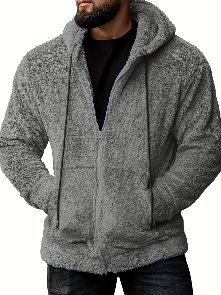 Herren kuschelige Fleecejacke mit Kapuze und seitlichen Taschen Echoarchiv