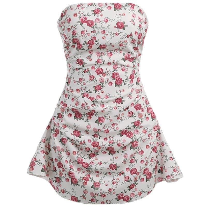 Damen Motiviertes Minikleid mit gerafftem Oberteil und Blumenmuster Echo Archiv