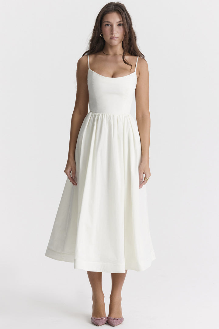 Damen elegantes Midikleid mit Spaghetti-Trägern und fließendem Rock Echo Archiv