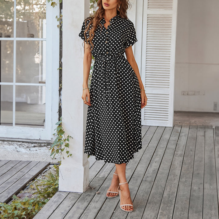 Damen Elegantes Hemdblusenkleid mit tailliertem Design und Polka-Dots Echo Archiv