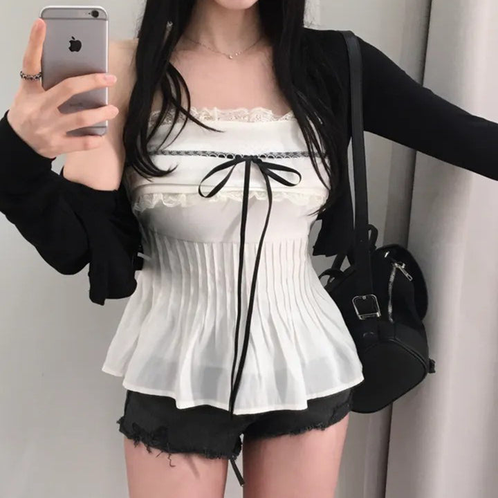 Damen Off-Shoulder Blusenshirt mit Rüschen und Bindeband Echo Archiv