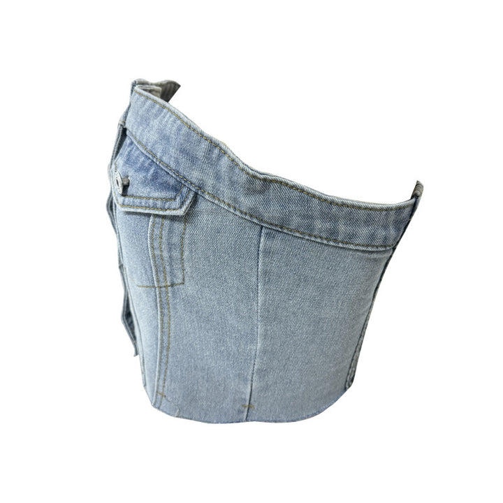 Damen Denim Bustier-Top mit Knopfleiste und figurbetontem Schnitt Echo Archiv