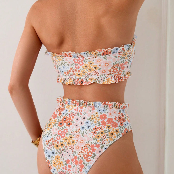 Damen Bikini-Set mit romantischen Rüschendetails und hohem Taillenbund Echo Archiv