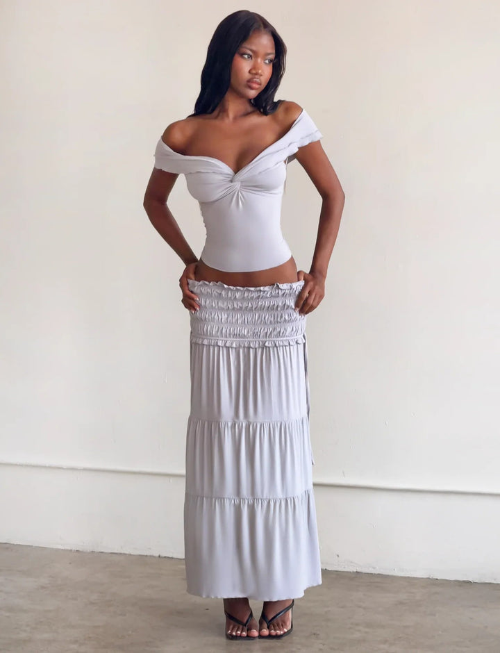 Damen Elegantes Wickeloberteil und maxirock Echo Archiv