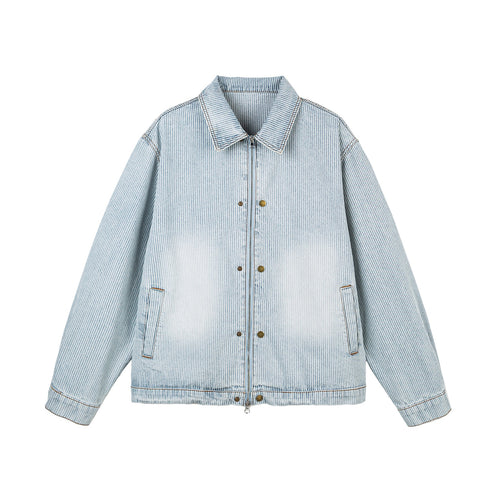 Damen Oversize-Denimjacke im Workwear-Stil mit feinen Streifen und Zwei-Wege-Reißverschluss Echoarchiv