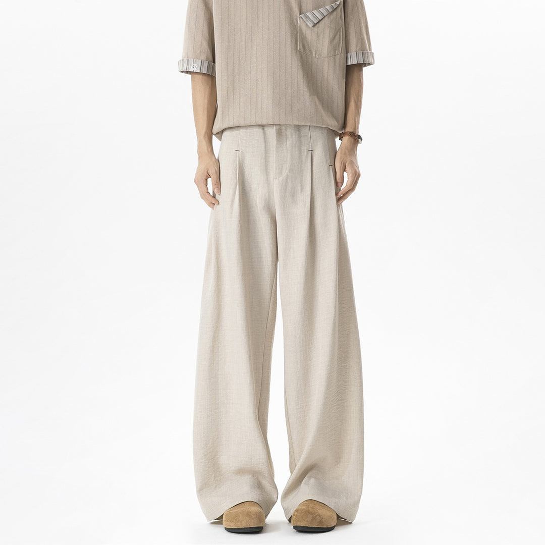 Herren Weite Leinenhose mit hoher Taille, Bundfalte & relaxed Silhouette Echoarchiv