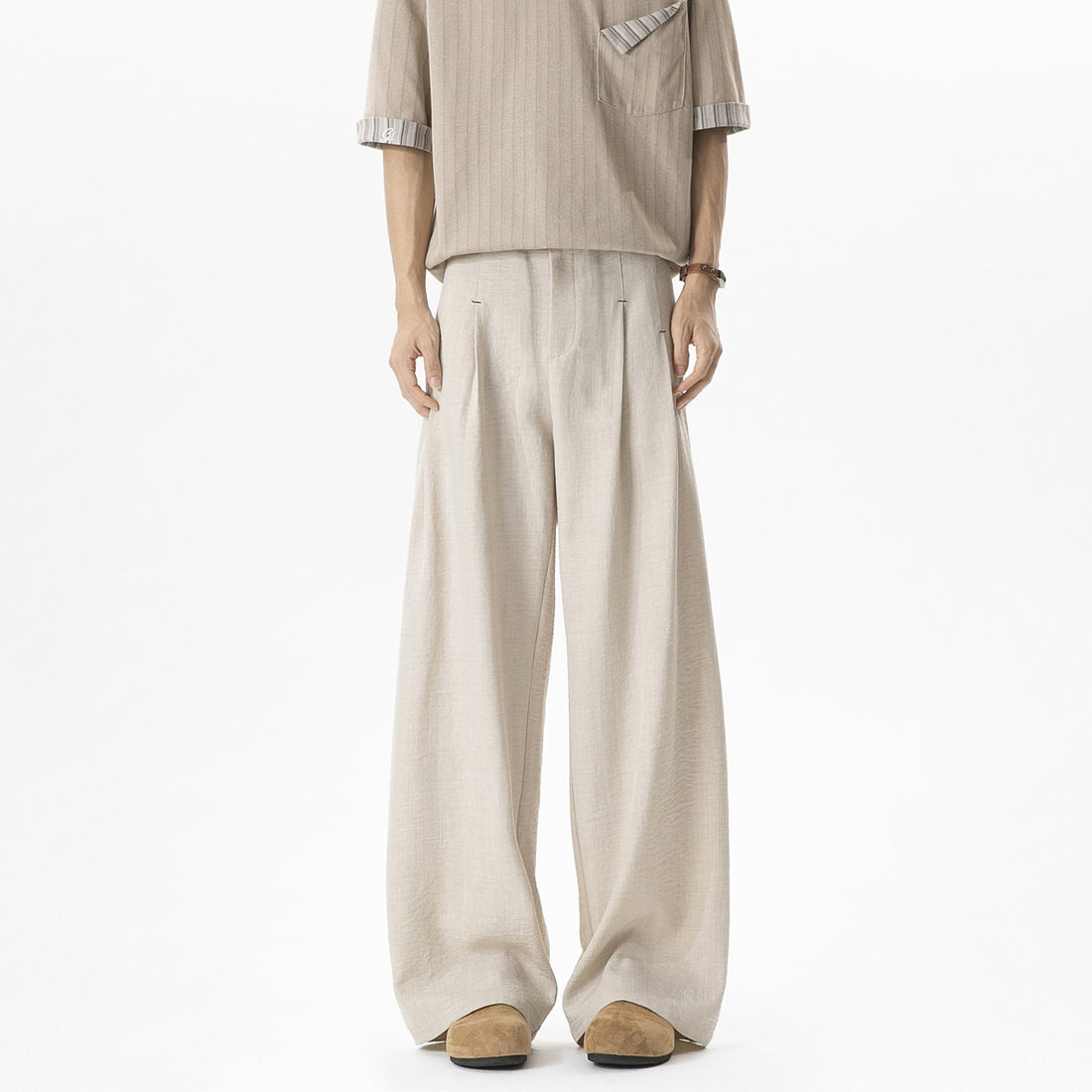 Herren Weite Leinenhose mit hoher Taille, Bundfalte & relaxed Silhouette Echoarchiv