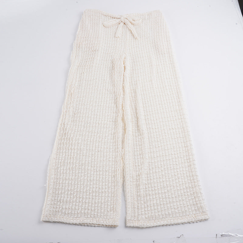Damen nan kuschelige Strick-Loungehose mit weitem Bein, hoher Taille und Kordelzug Echo Archiv