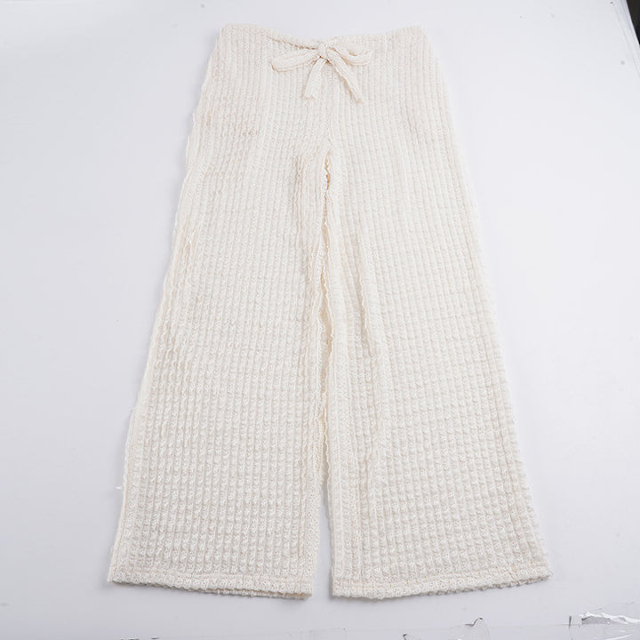 Damen nan kuschelige Strick-Loungehose mit weitem Bein, hoher Taille und Kordelzug Echo Archiv