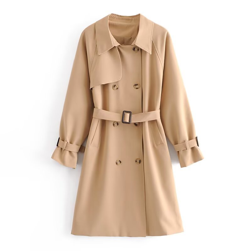 Damen Doppelreihiger Trenchcoat mit Taillengürtel und Schulterpasse Echoarchiv
