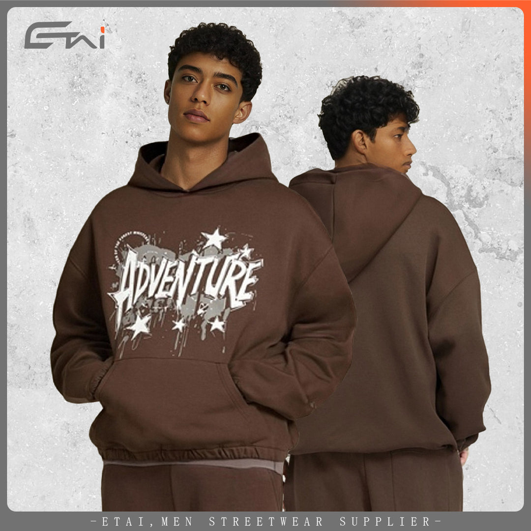 Unisex Oversized Kapuzenpullover mit großflächigem Grafikprint, Kängurutasche und elastischem Saum Echo Archiv