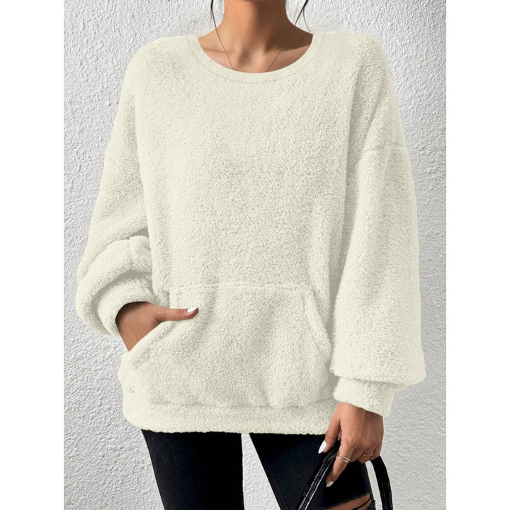 Damen Kuscheliger Oversize-Sherpa-Pullover mit Kängurutasche und Ballonärmeln Echo Archiv