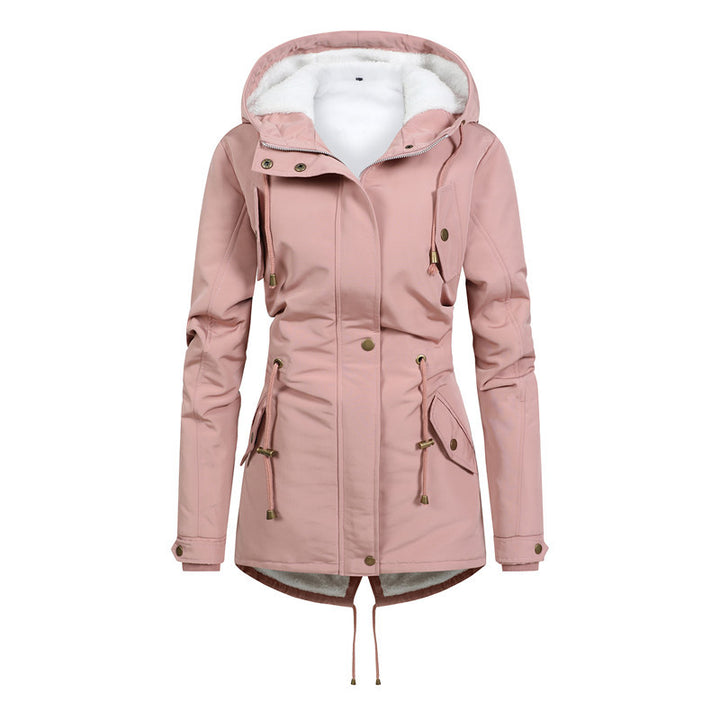 Damen Taillierter Parka mit Teddyfutter, verstellbarer Kapuze und Tunnelzug Echoarchiv