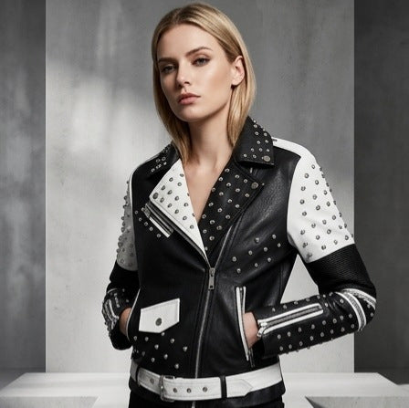 Damen Edle Bikerjacke mit Nieten Echo Archiv
