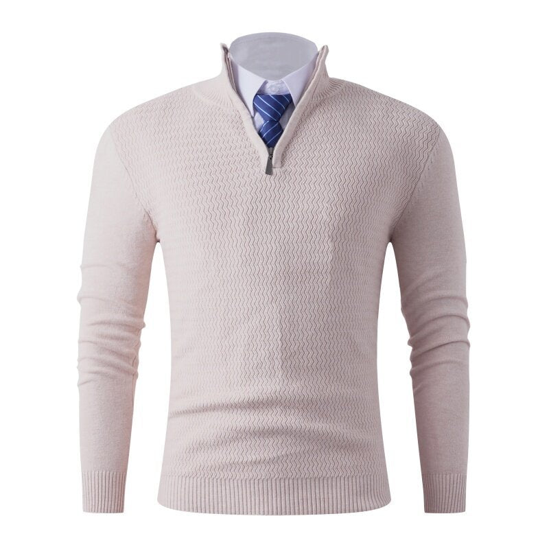 Herren nan feinstrickpullover mit Stehkragen und halbem Reißverschluss, Strukturstrick und schlanker Business-Casual-Passform Echo Archiv