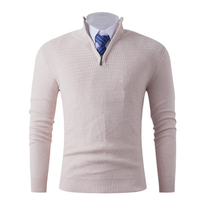 Herren nan feinstrickpullover mit Stehkragen und halbem Reißverschluss, Strukturstrick und schlanker Business-Casual-Passform Echo Archiv
