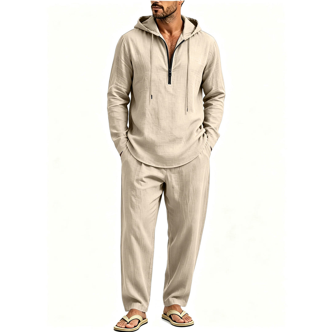 Herren Lässiges Lounge-Set mit Halbzip-Kapuzenpullover und locker sitzender Freizeit-Hose Echoarchiv