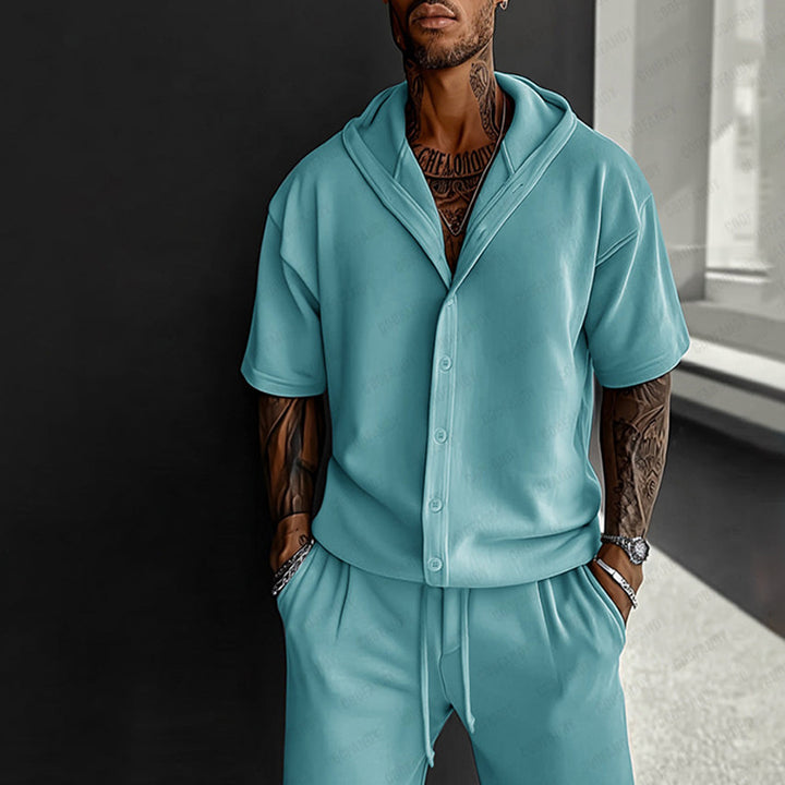 Herren komfortables Kurzarm-Set mit lässigem Hoodie und Shorts Echoarchiv