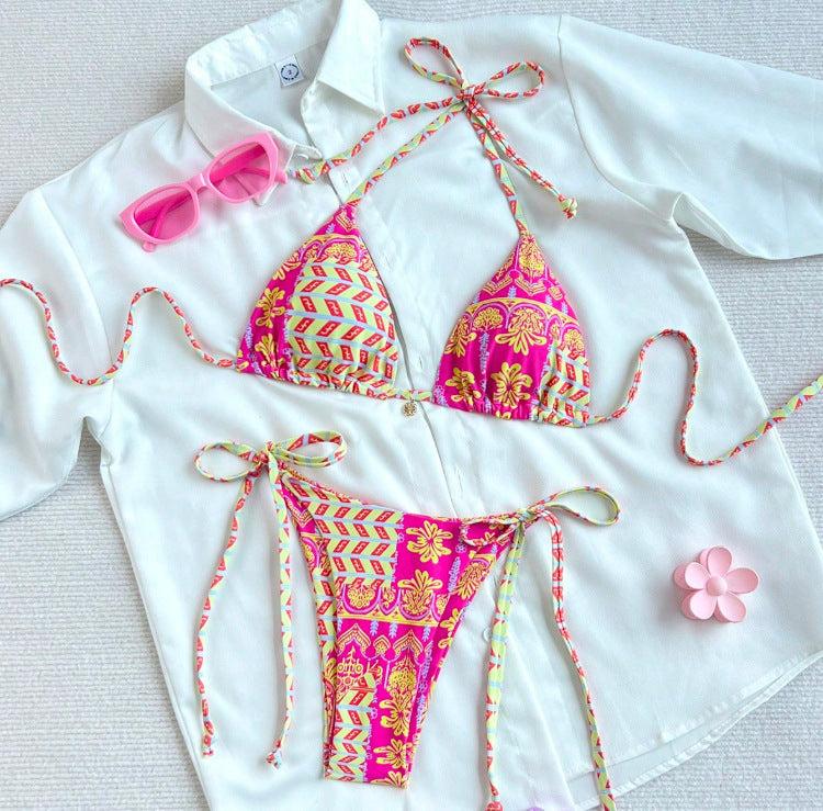 Damen Triangel-Bikini mit modischer Schnürung und buntem Design Echo Archiv