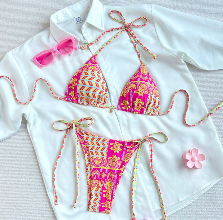 Damen Triangel-Bikini mit modischer Schnürung und buntem Design Echo Archiv