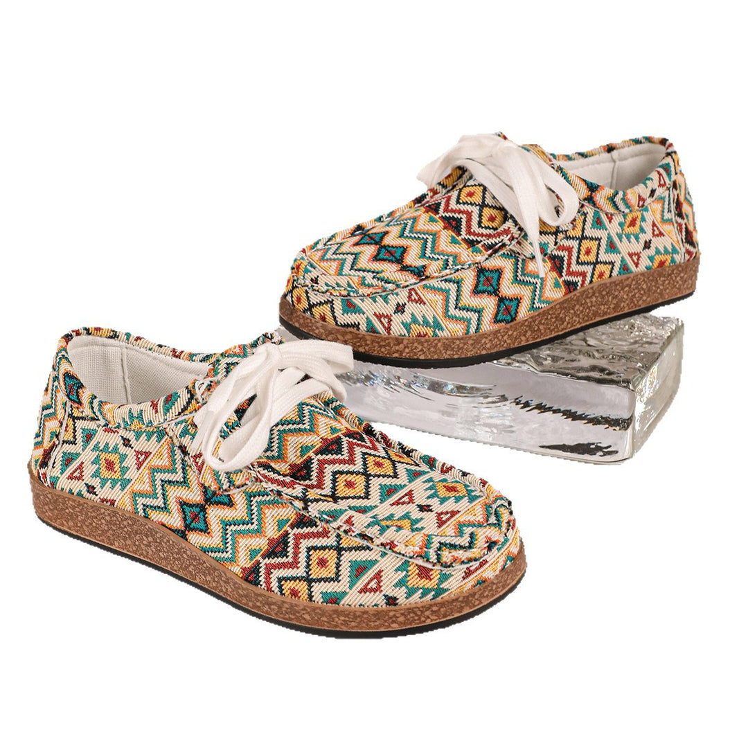 Damen Ethno-Canvas-Sneaker mit gepolstertem Fußbett und Korkoptik-Sohle – Névara