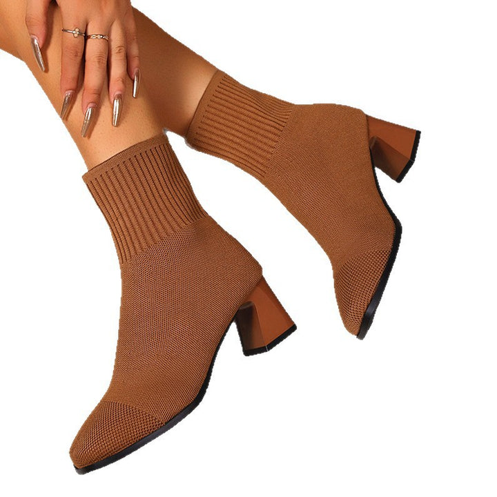 Damen nan gestrickte Sock-Ankleboots mit anatomischem Memory-Fußbett und skulpturellem Blockabsatz Echo Archiv
