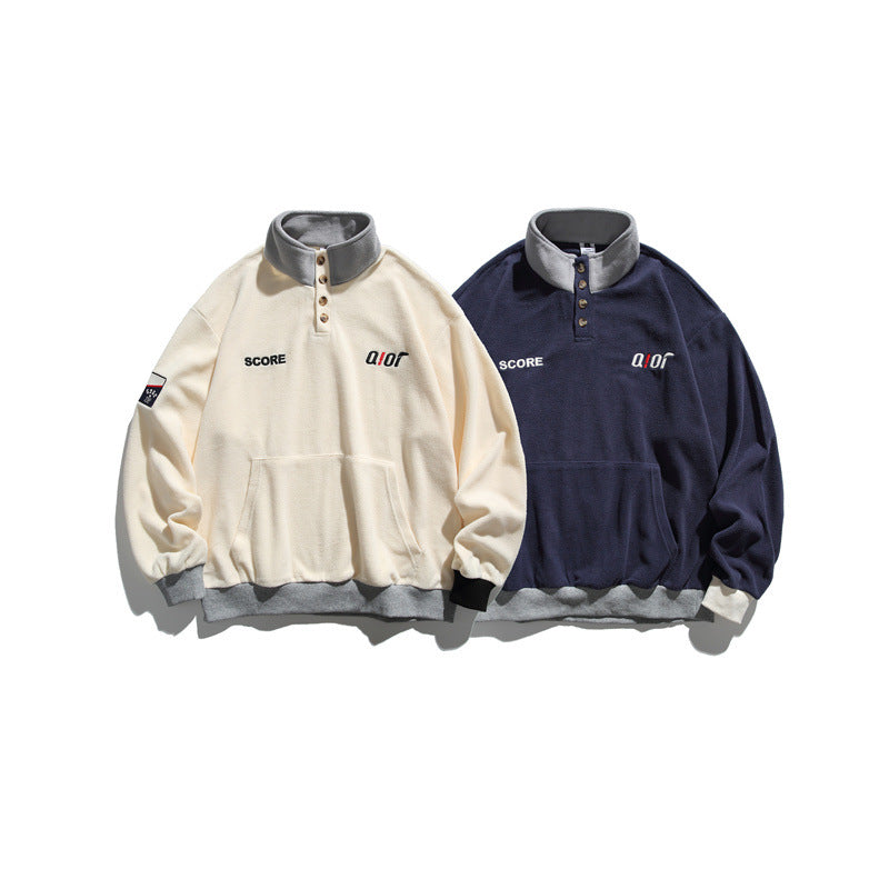 Unisex Fleece-Halbzip-Pullover mit Stehkragen, Kängurutasche und Kontrastbündchen Echoarchiv