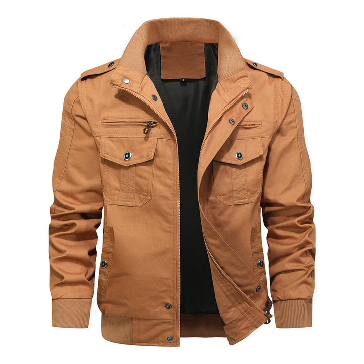 Herren Canvas-Fieldjacke mit Mehrfachtaschen, Stehkragen und Rippbündchen Echoarchiv