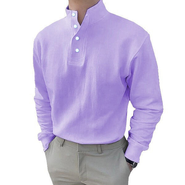 Herren Langarm-Henley-Shirt mit modernem Stehkragen und Knopfleiste Echoarchiv