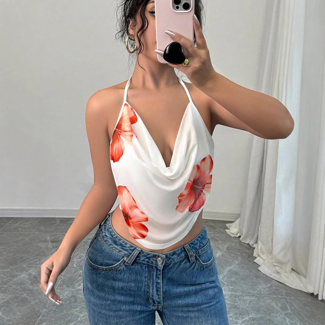 Damen Blusentop mit tiefem V-Ausschnitt und floralem Design Echo Archiv