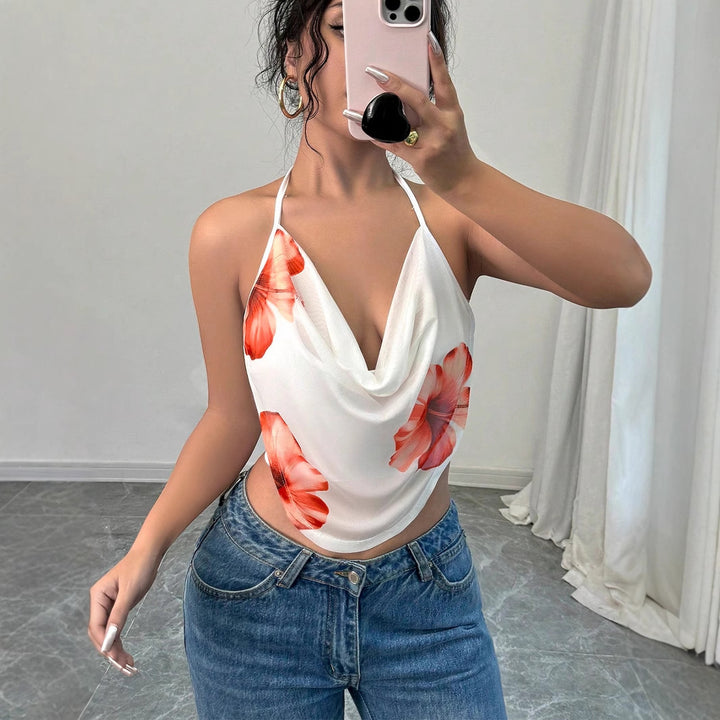 Damen Blusentop mit tiefem V-Ausschnitt und floralem Design Echo Archiv