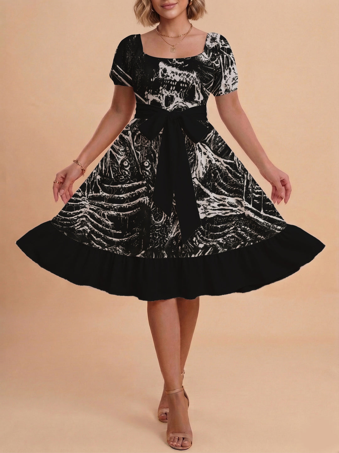Damen schickes Glitzerkleid mit tailliertem Schnitt und Rüschensaum Echo Archiv