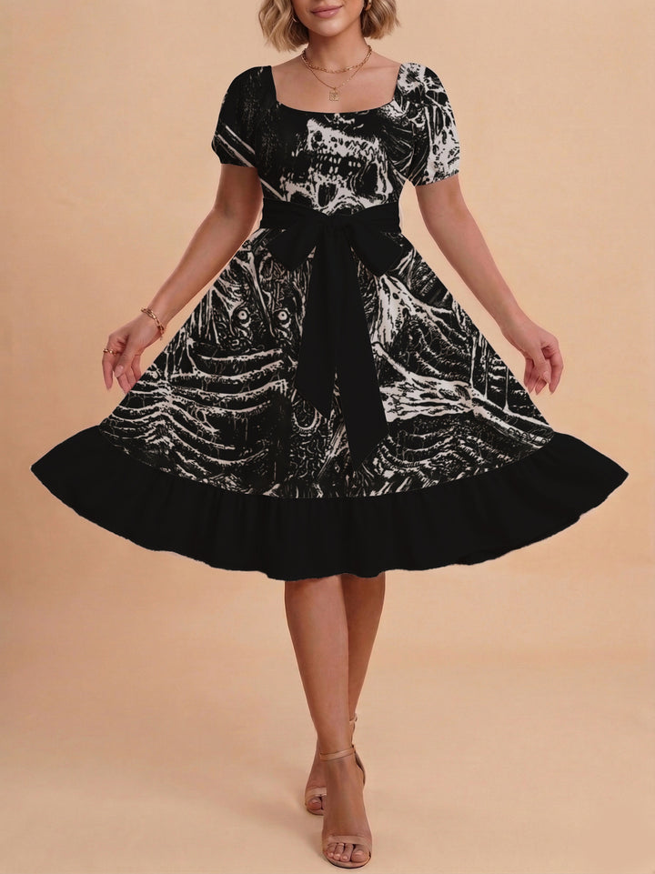 Damen schickes Glitzerkleid mit tailliertem Schnitt und Rüschensaum Echo Archiv