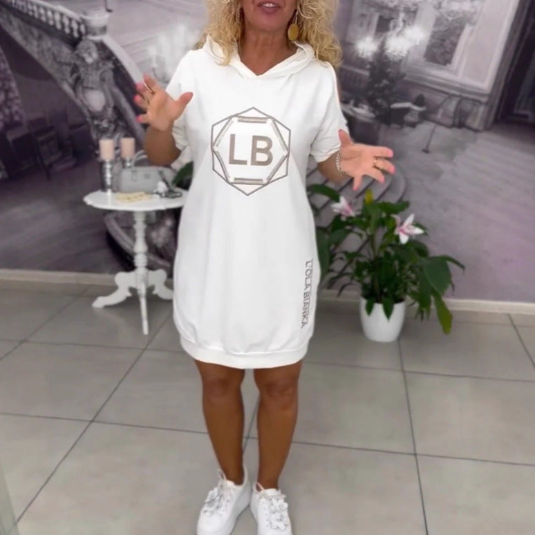 Damen nan sportliches Kapuzen-Tunika-Kleid mit Schulterauschnitten und Logoprint Echo Archiv