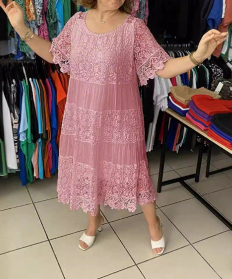 Damen nan mehrlagiges Spitzen-Midikleid mit plissierten Einsätzen und Volantärmeln Echo Archiv