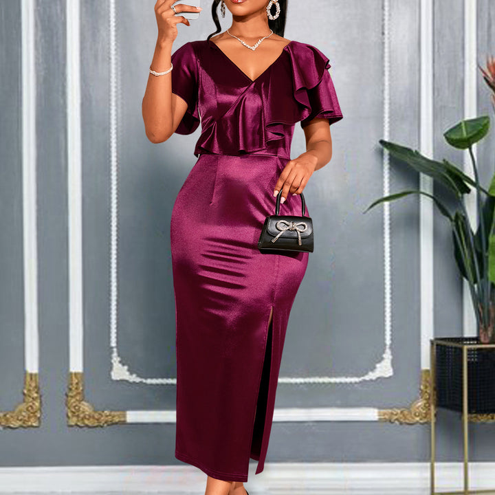 Damen Schickes Maxikleid mit Rüschendetails und Schlitz Echo Archiv