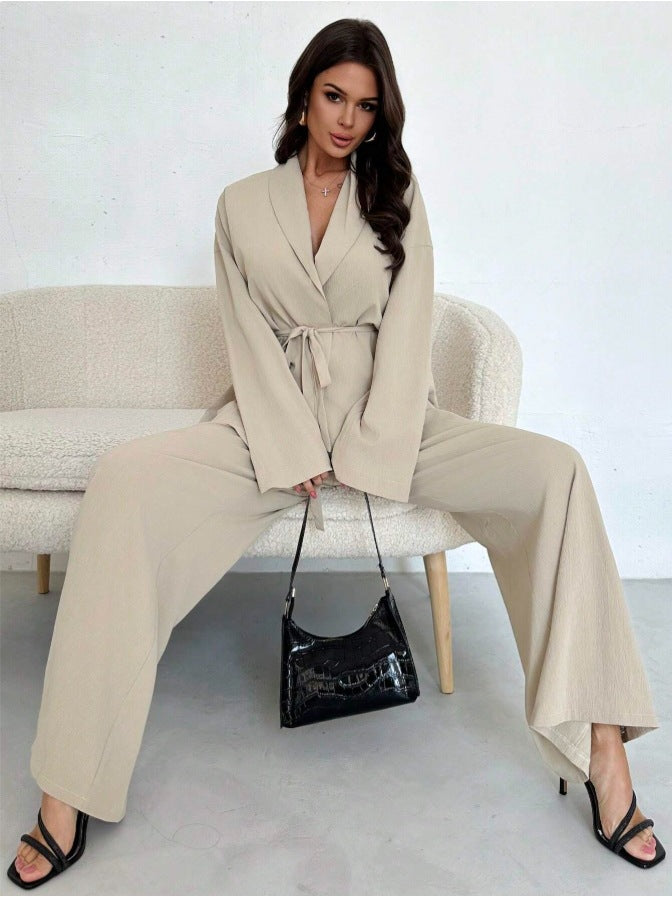 Damen Entspannter Wickelblazer und Weite-Hosen Set Echoarchiv