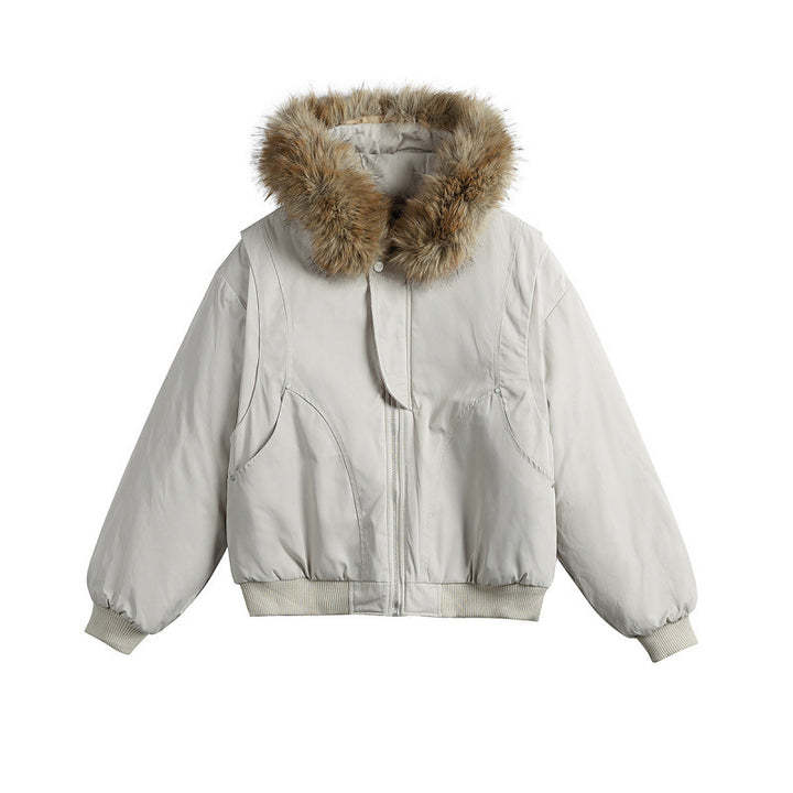 Damen Kurze isolierte Field-Bomberjacke mit Kapuze und abnehmbarem Kunstfellbesatz Echo Archiv