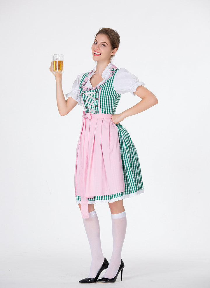 Damen nan traditionelles Dirndl mit Schnürcorsage, knielangem Tellerrock und Schürze Echo Archiv