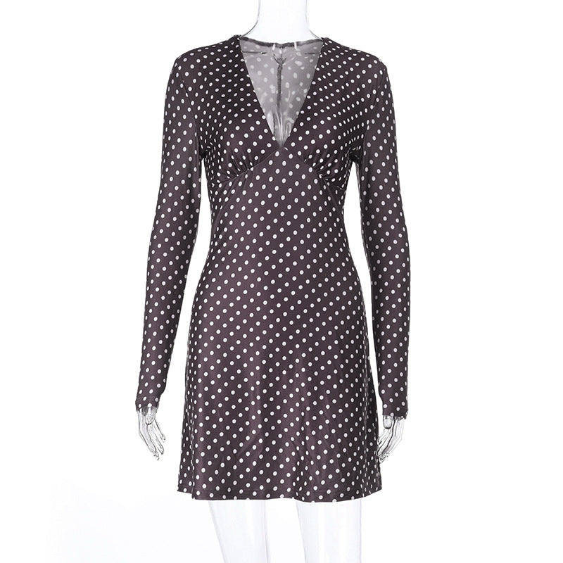 Damen schickes Minikleid mit tiefem V-Ausschnitt und langen Ärmeln Echo Archiv