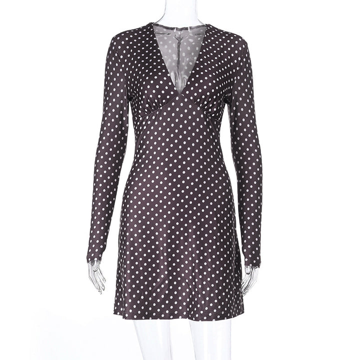Damen schickes Minikleid mit tiefem V-Ausschnitt und langen Ärmeln Echo Archiv