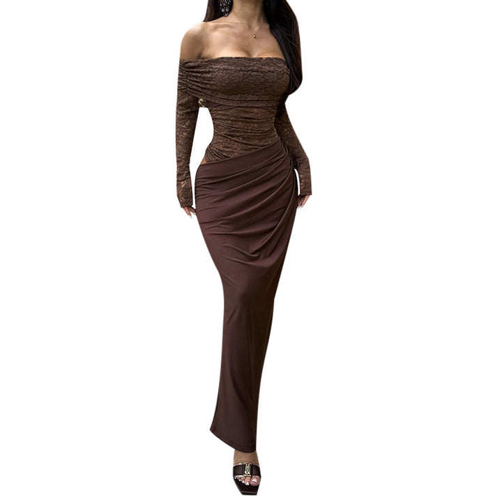 Damen Elegantes Abendkleid mit schulterfreiem Design und Spitzenärmeln Echo Archiv