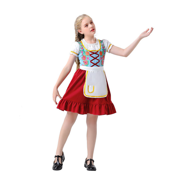 Damen nan traditionelles Dirndlkleid für Kinder mit Schürze und floraler Stickerei Echo Archiv