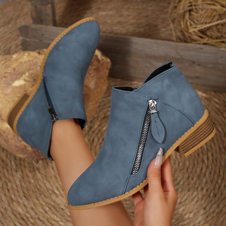 Damen Kurze Ankle-Boots mit seitlichem Reißverschluss und gestapeltem Blockabsatz Echoarchiv